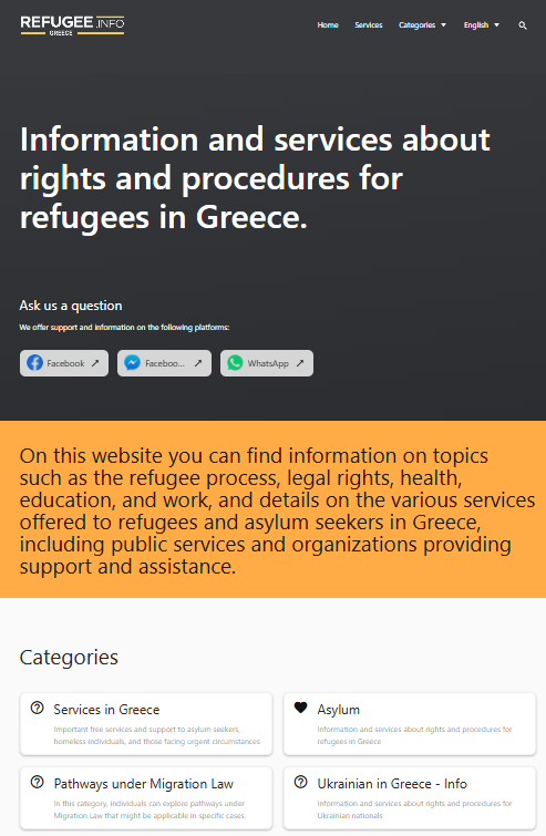Image of the home page of the refugee.info website